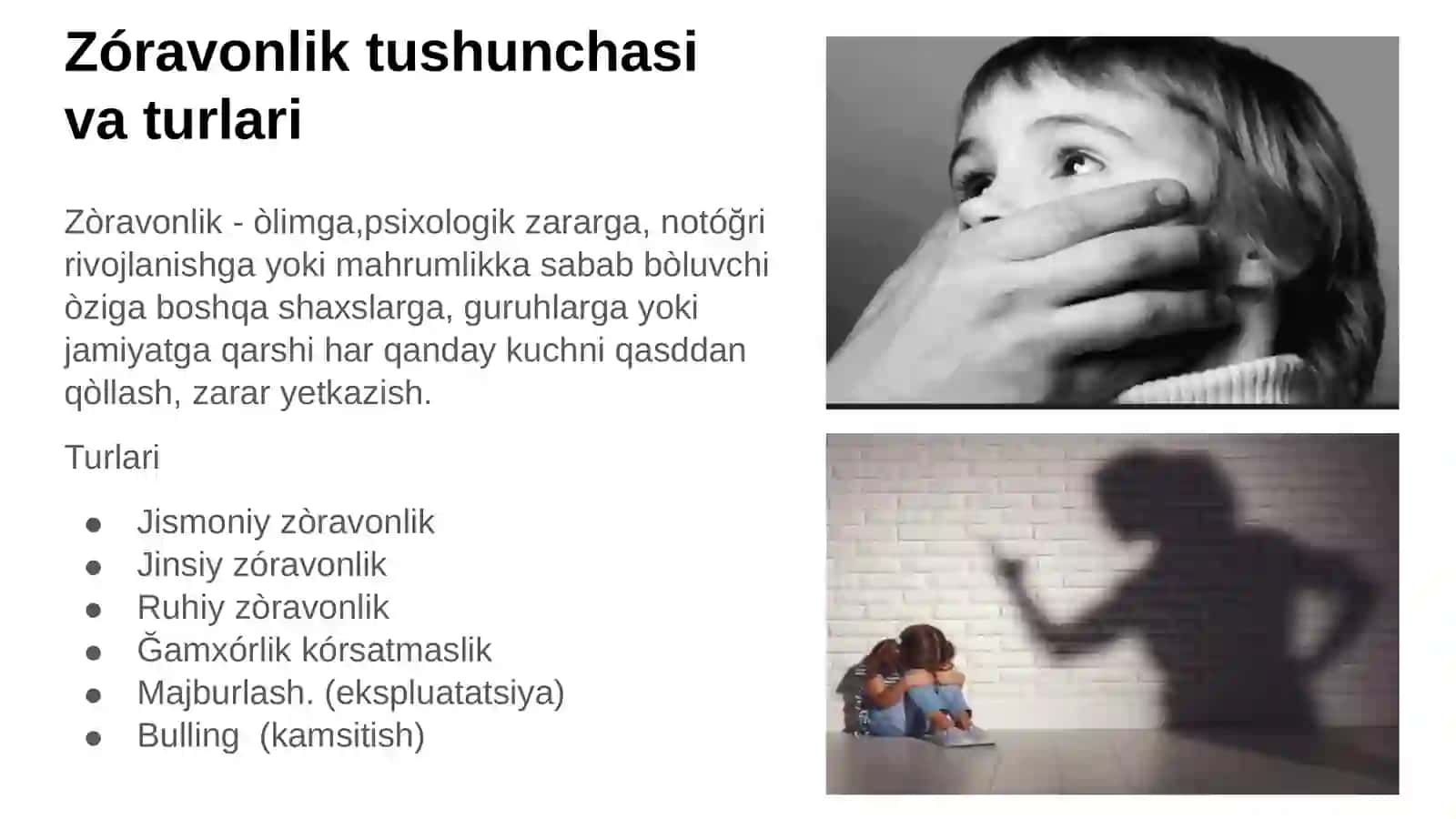 Bolalarga nisbatan zòravonlik turlari va shakllari 3