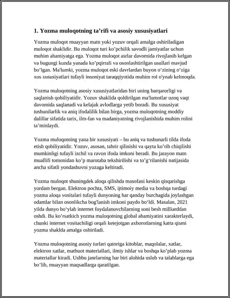 YOZMA MULOQOT VA UNING HUSIYATLARI 3