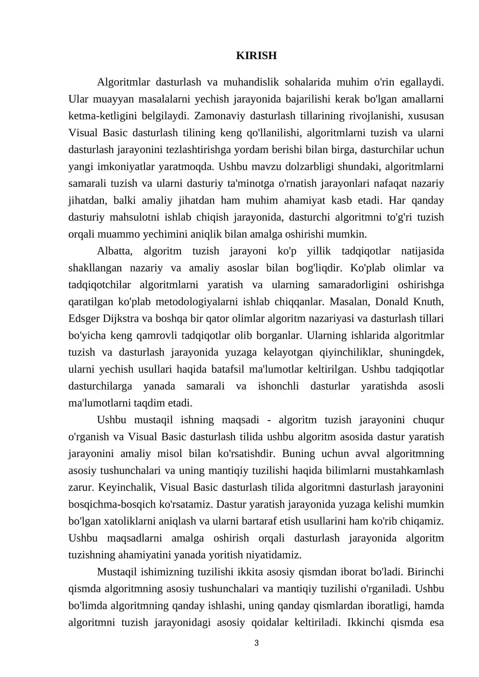 Masalalarning algoritmini tuzish va shu algoritm asosida Visual Basic dasturlash tilida dastur tuzis) 3