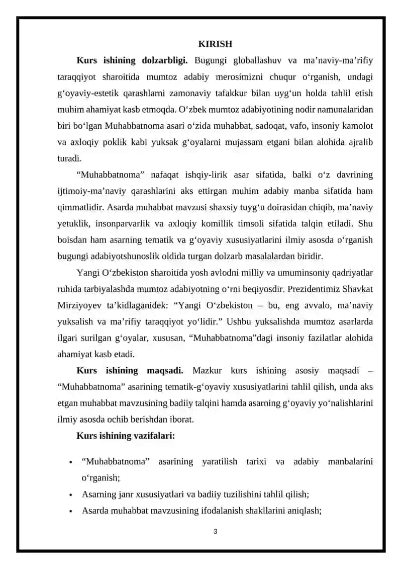 “Muhhabbatnoma” ning tematik - gʻoyaviy xususiyatlari. 3