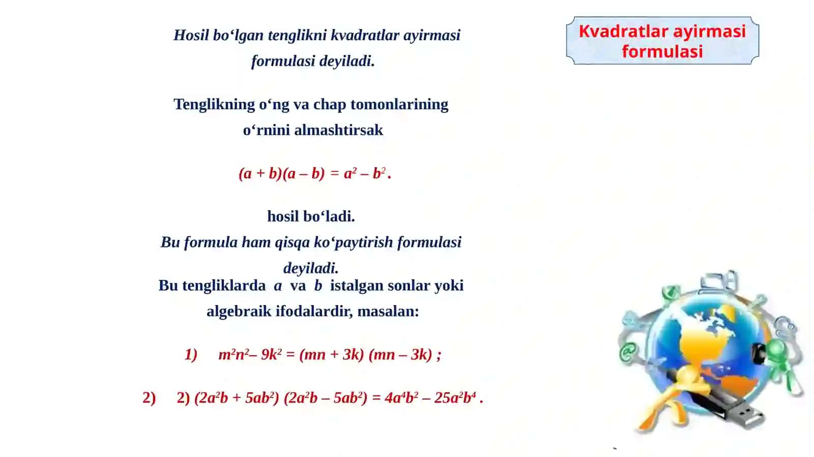 Kvadratlar ayirmasi formulasi 3