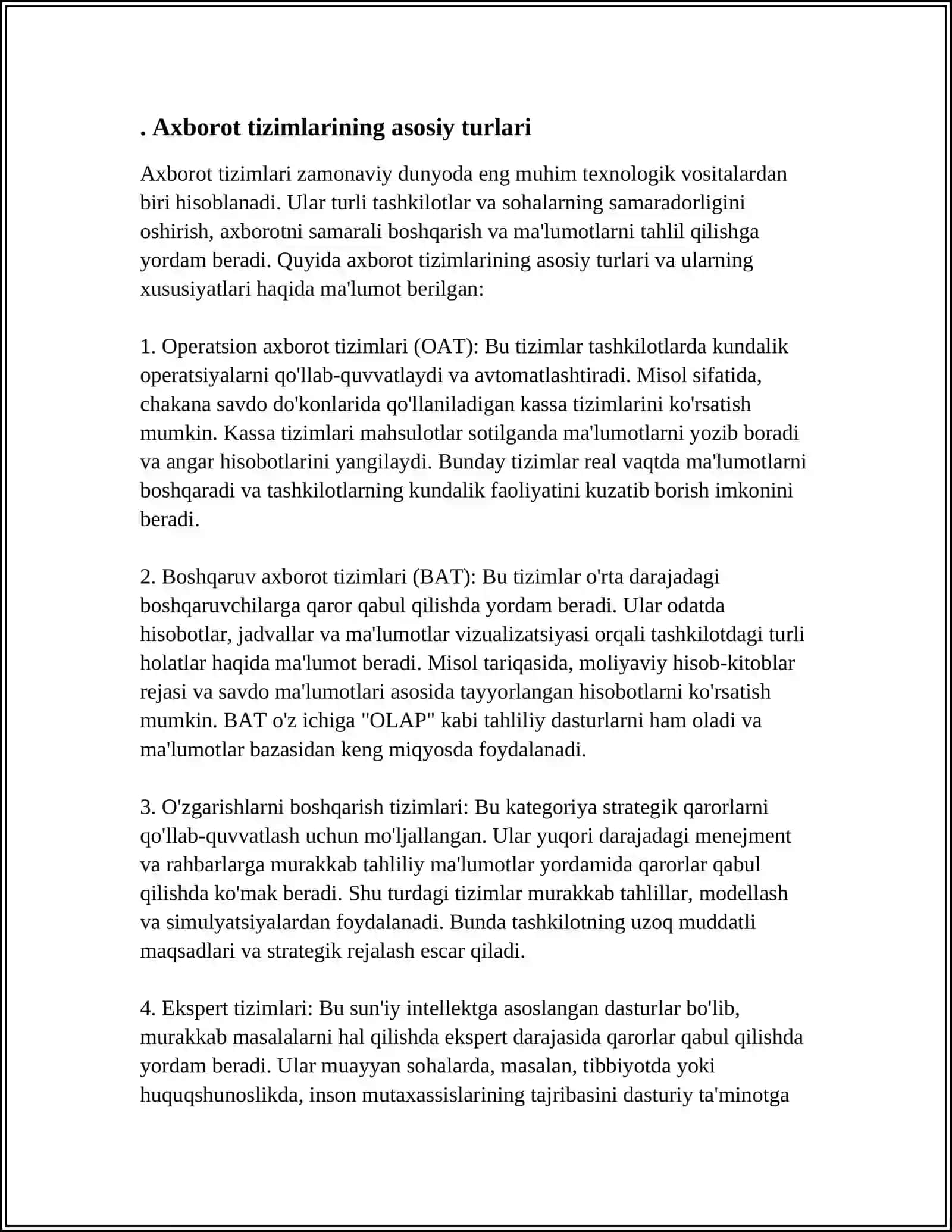 AXBOROT TIZIMLARINING TASNIF 3