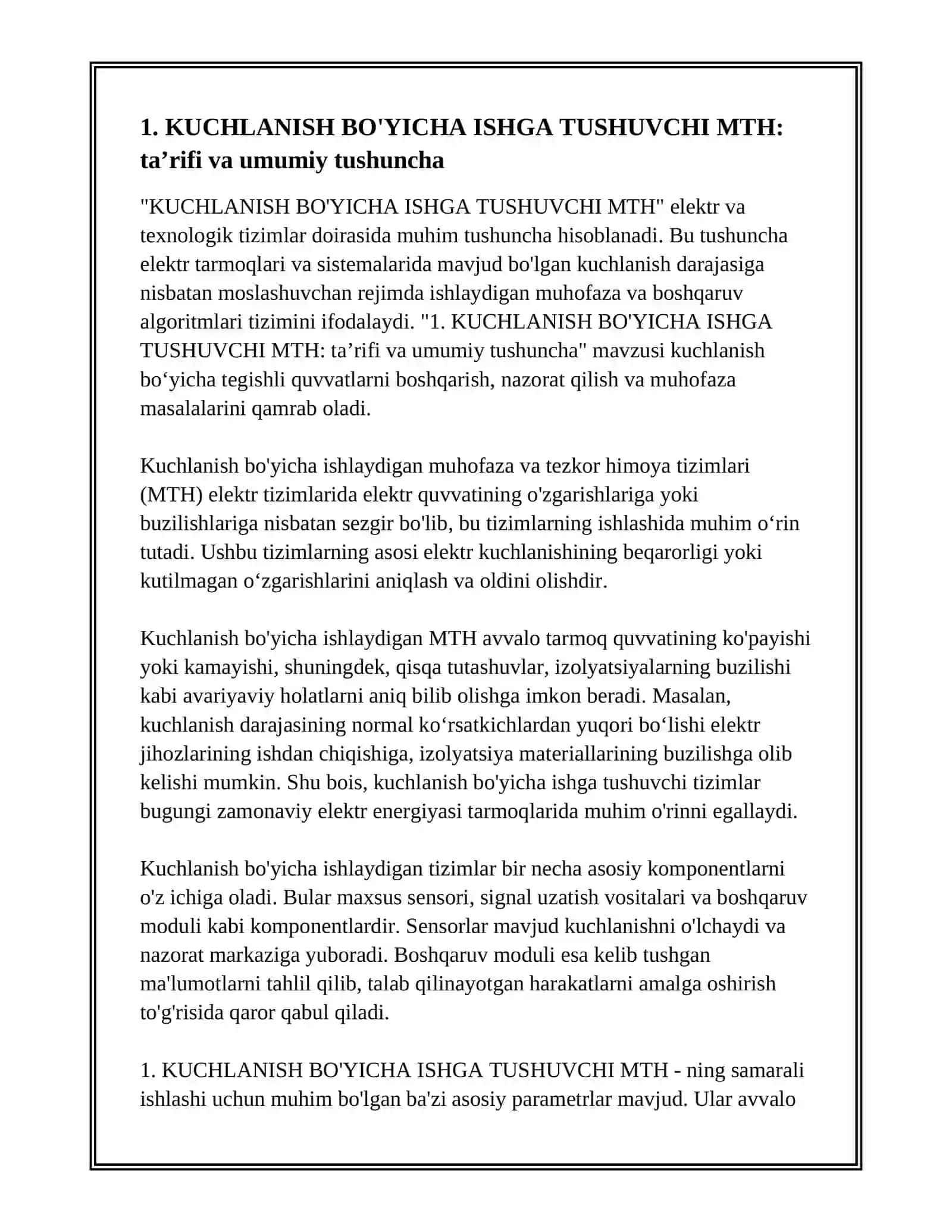 KUCHLANISH BO'YICHA ISHGA TUSHUVCHI MTH 3