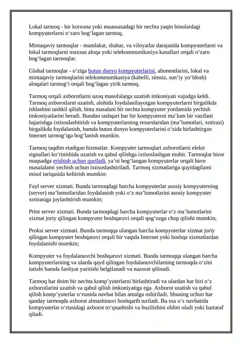 Lokal tarmoq jamiyat rivojlanishidagi ro’li va axamiyati 3