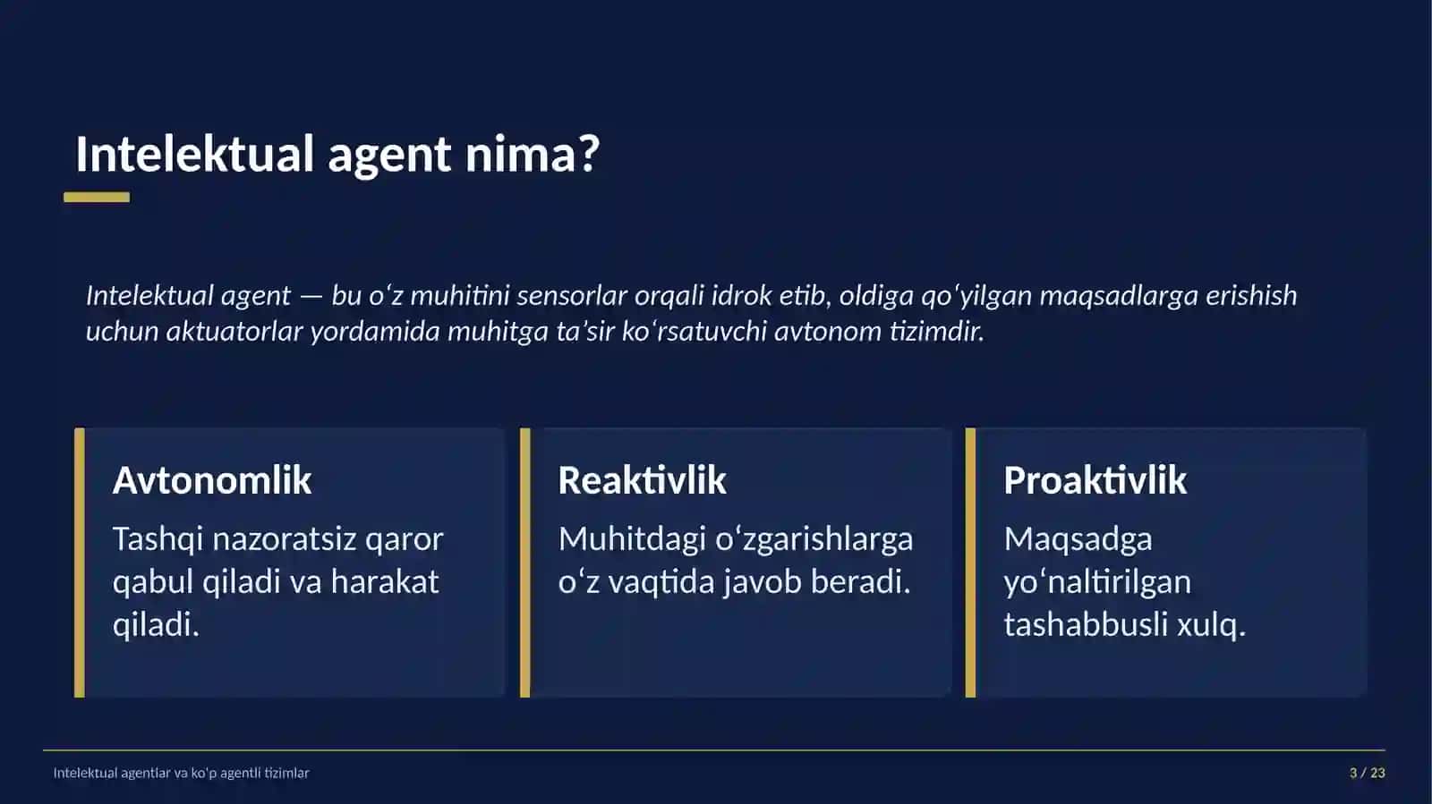 Intelektual agentlar va ko‘p agentli tizimlar 3