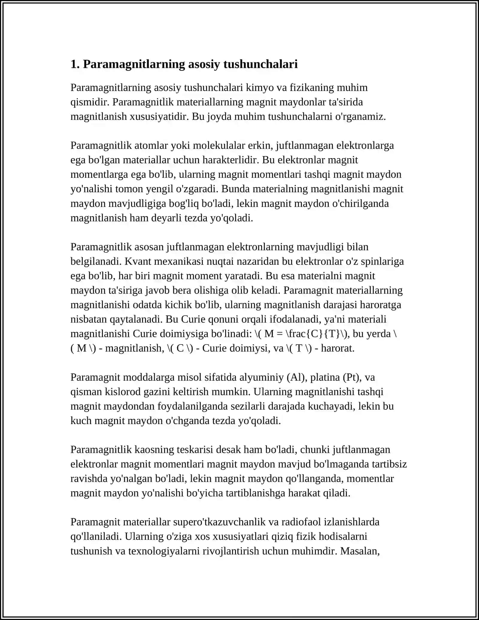 MUSTAQIL ISH Mavzu: PARAMAGNITLAR 3