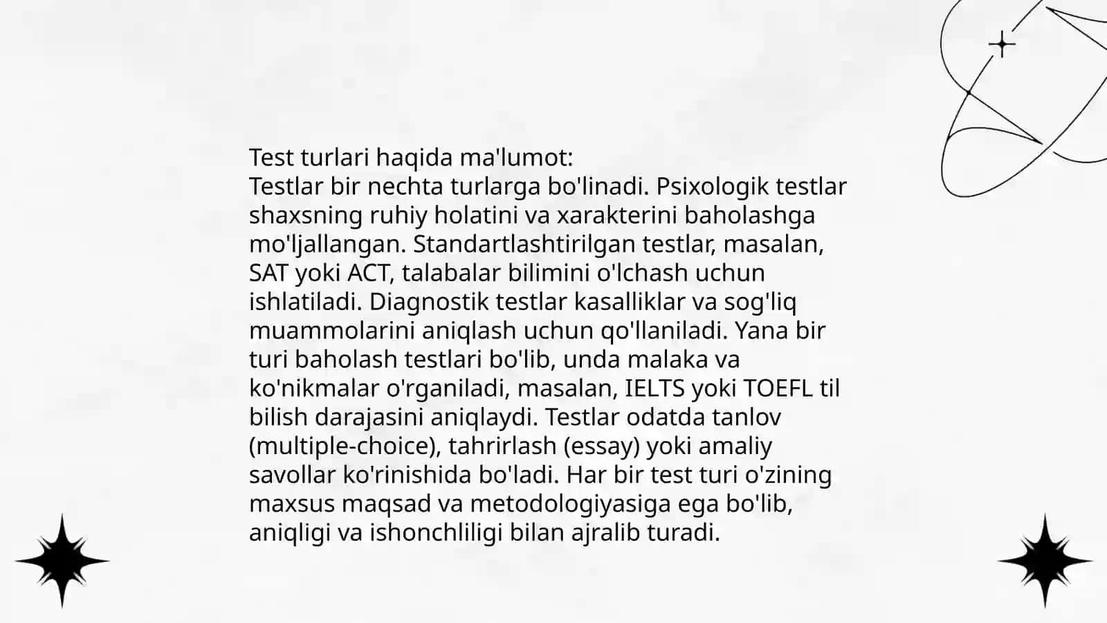 Testlarda qoyiladigan talablar 3