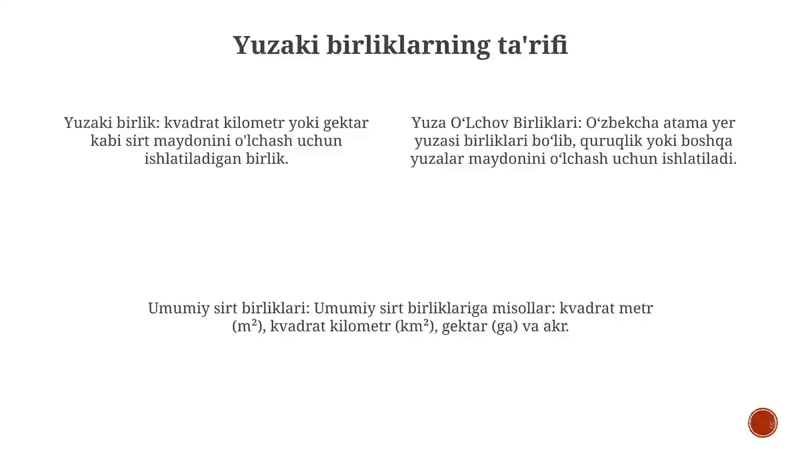 Yuza OʻLchov Birliklari 3