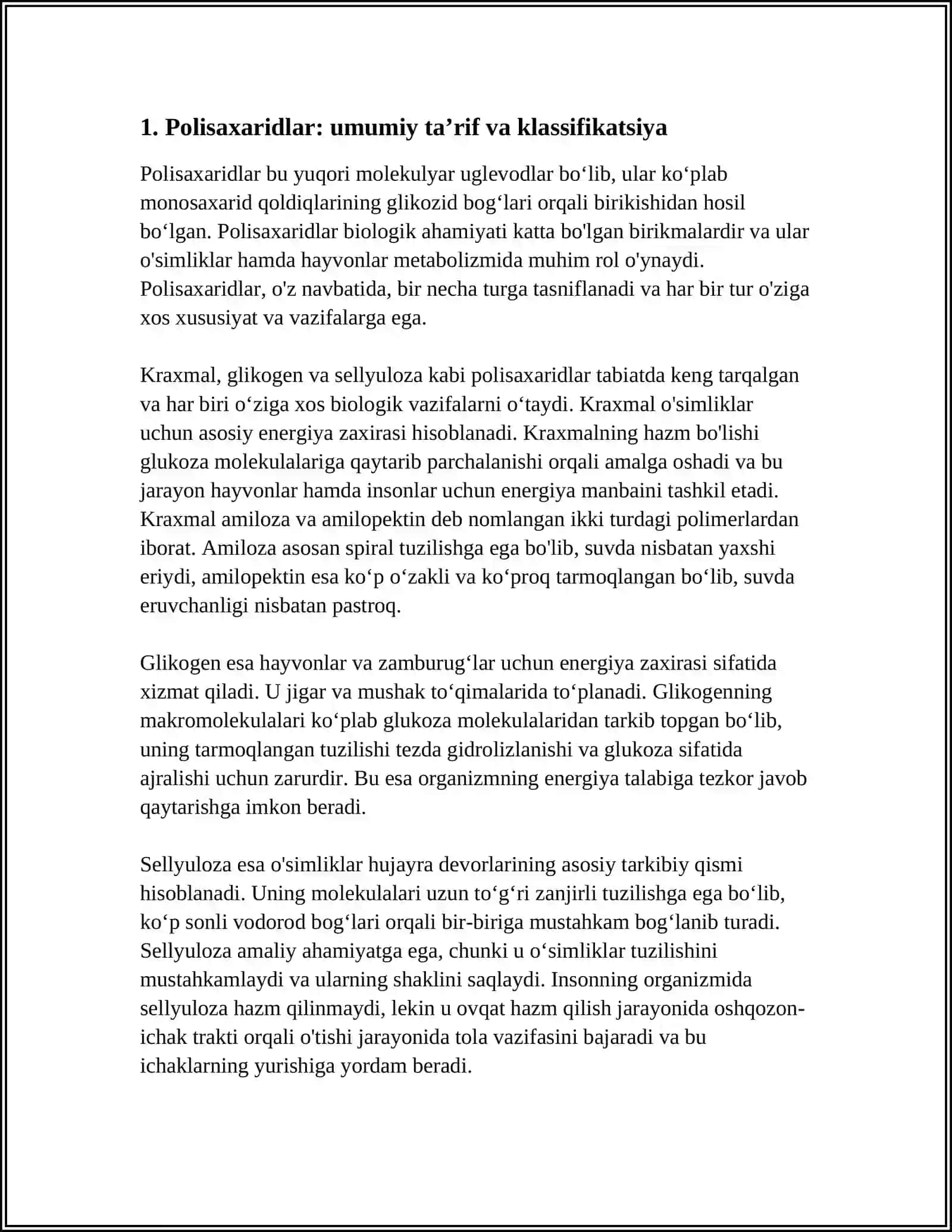 POLISAXARIDLAR KRAXMAL GLIKOGEN SELLYULOZA VA ULARNING BIOLOGIK AHAMIYAT 3
