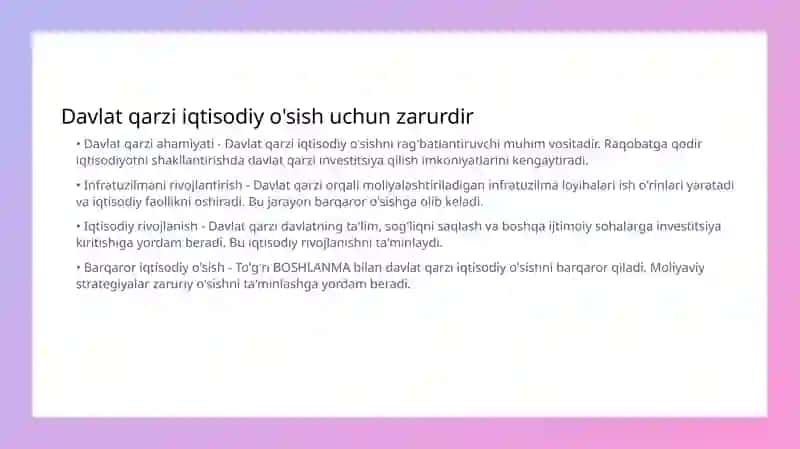 Davlat Qarzi va Iqtisodiy O'sish 3
