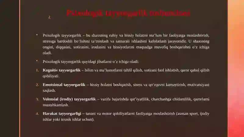 Psixologik tayyorgarlik to'g'risida tushuncha va uni o'rgatish 3