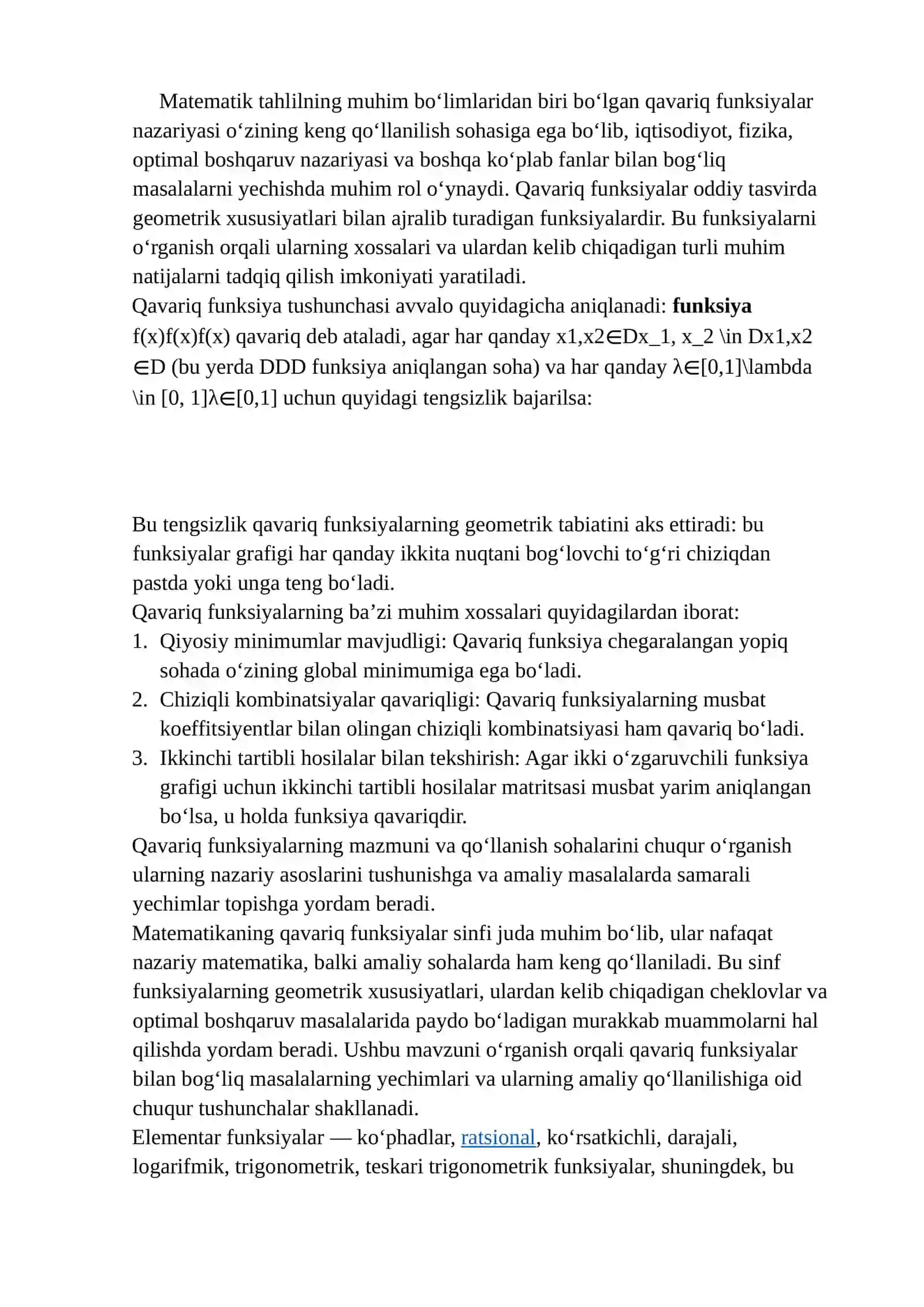 Qavariq funksiyalar sinfi. Ularning xossalari 3