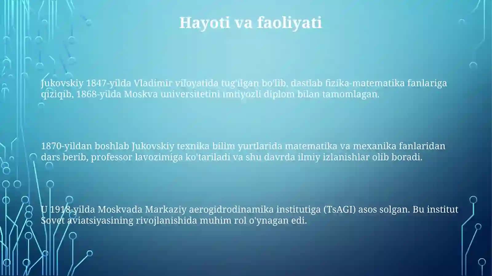 Jukovskiyning qilgan ishlari 3