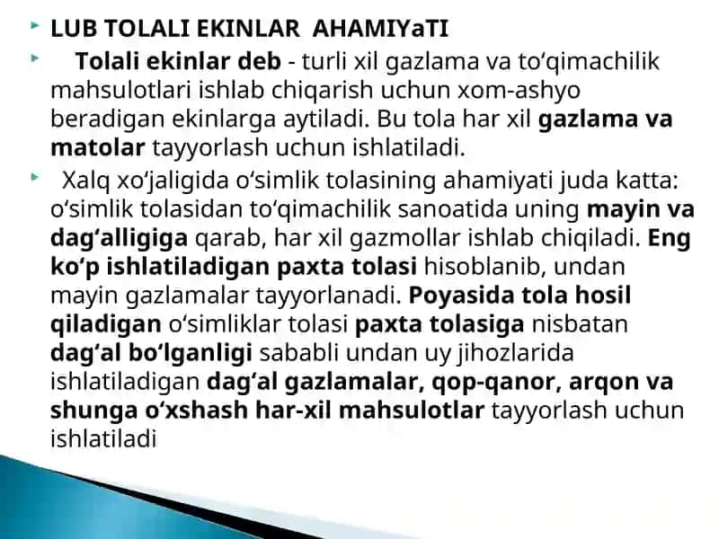 Lub-tolali ekinlar ahamiyati 3