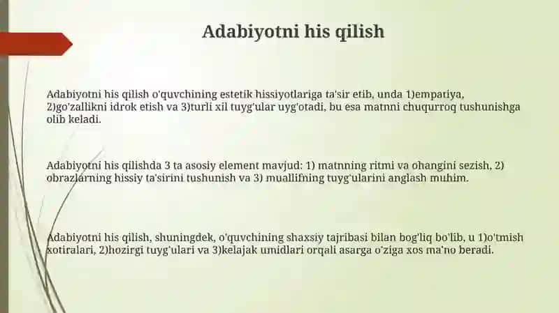 Adabiyotni his qilish 3