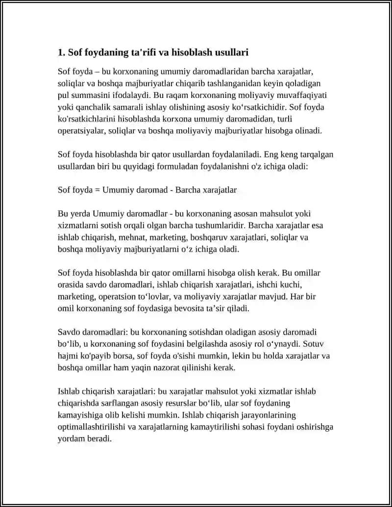 SOF FOYDA VA UNGA TA'SIR ETUVCHI OMILLAR TAHLILI 3