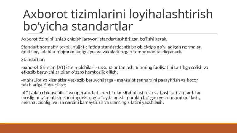 Axborot tizimlarini loyihalashtirish bo’yicha standartlar. 3