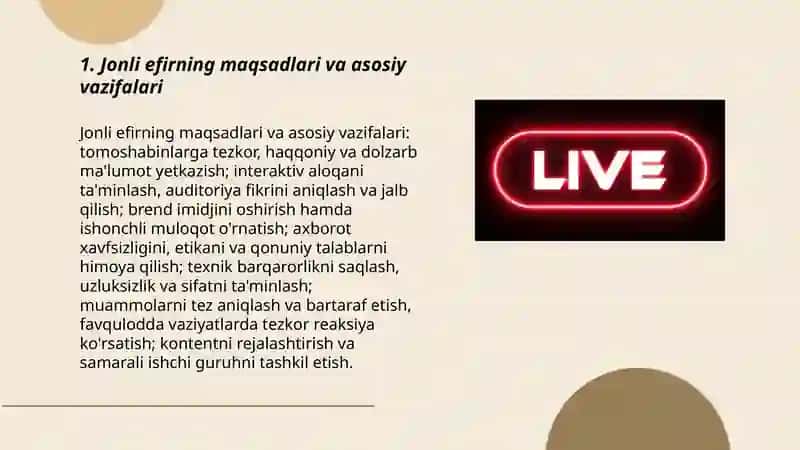Jonli efir va uming maqsad va vazifalari 3