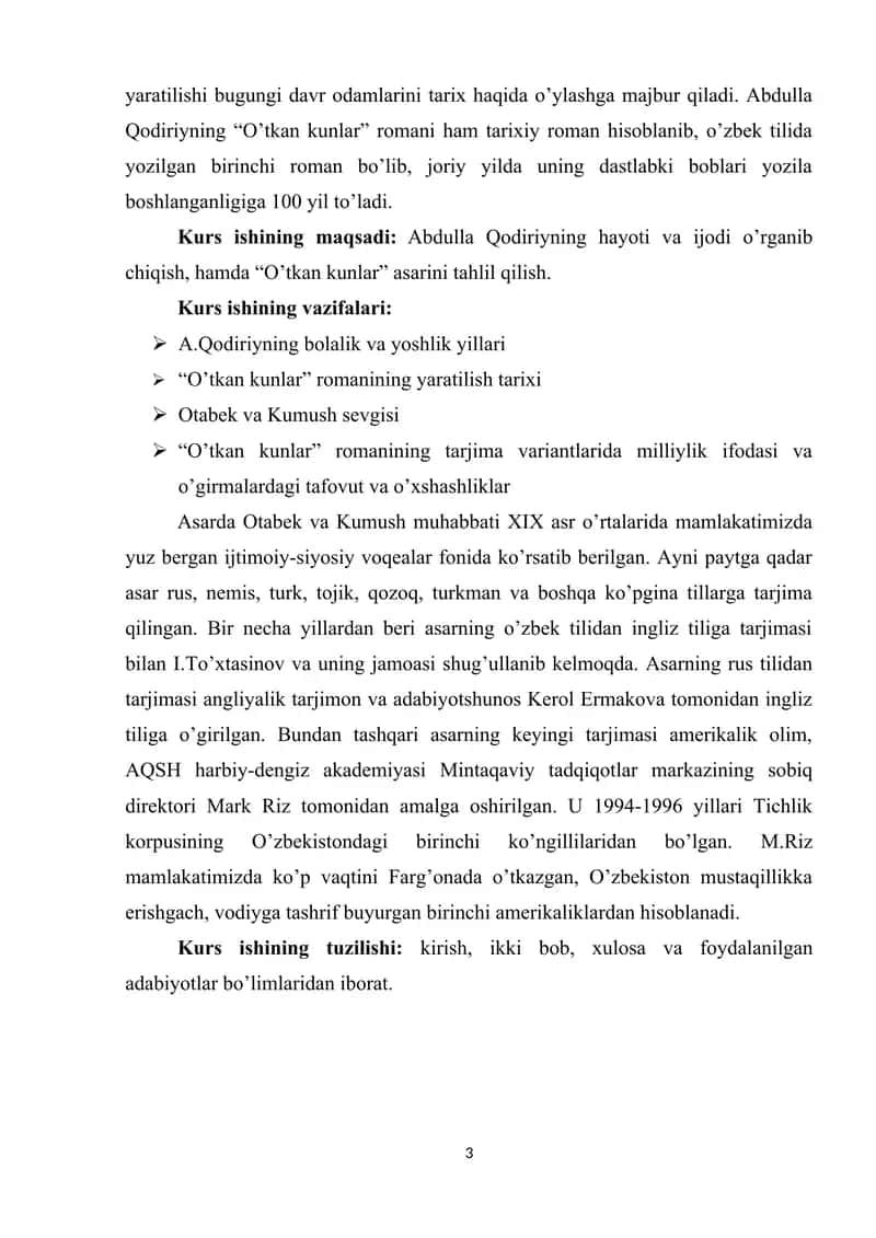Abdullah Qodiriyning "O’tkan kunlar" romani 3