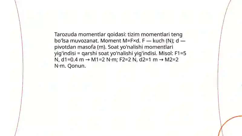 Tarozuda momentlar qoidasi 3
