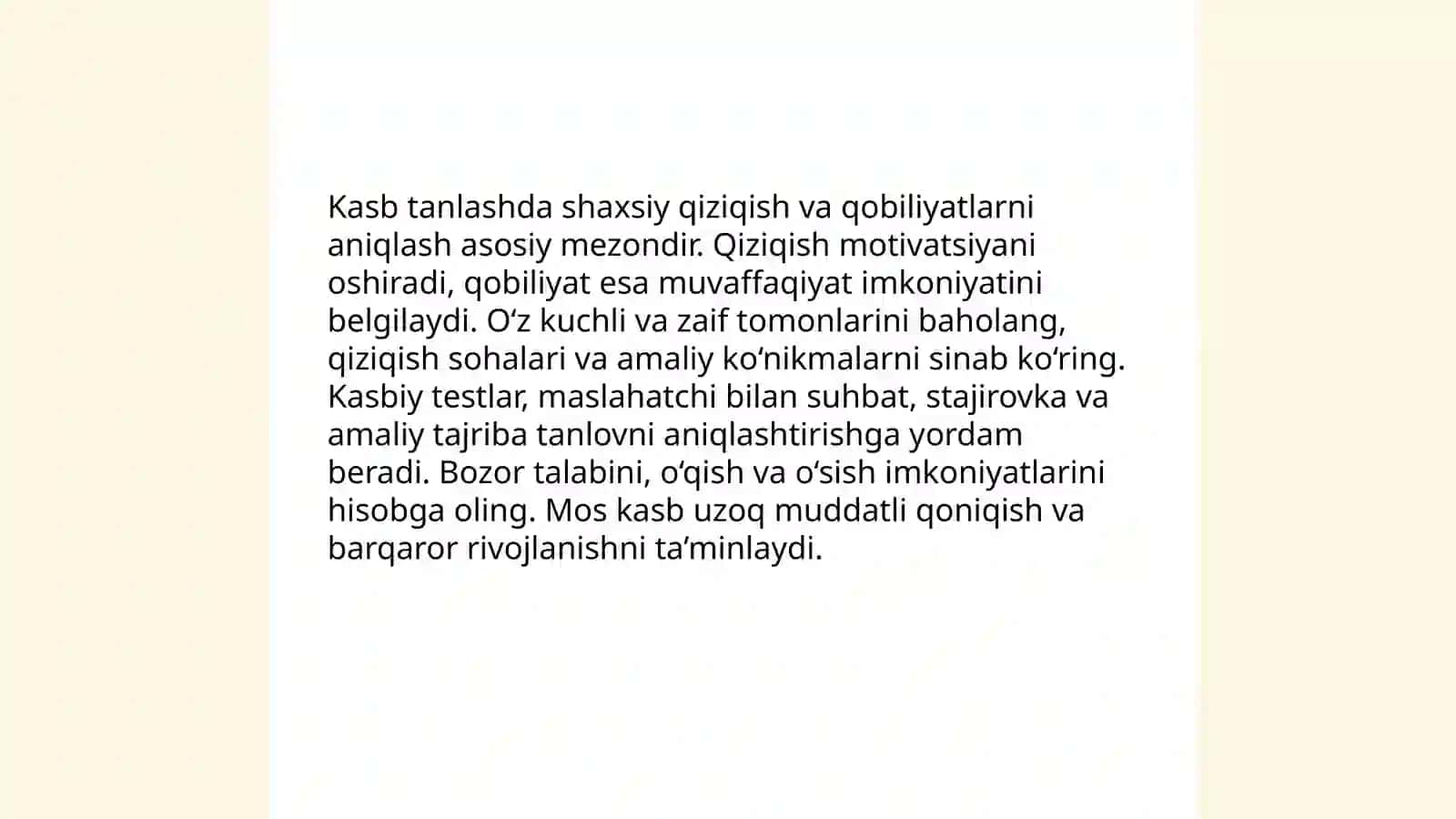 Kasb Tanlash: Shaxsiy Qiziqish va Qobiliyatlar 3