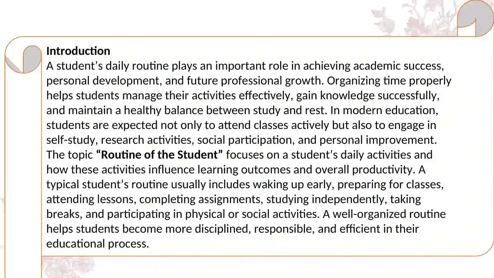 Routine of the Student 3