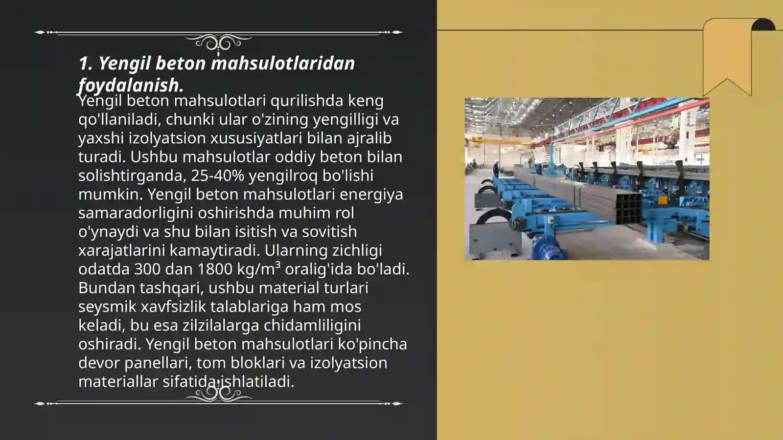 Qurilish ishlab chiqarishida istiqbolli qurilish materiallarini tadbiq etish va takomillashtirish yo'nalishlari 3