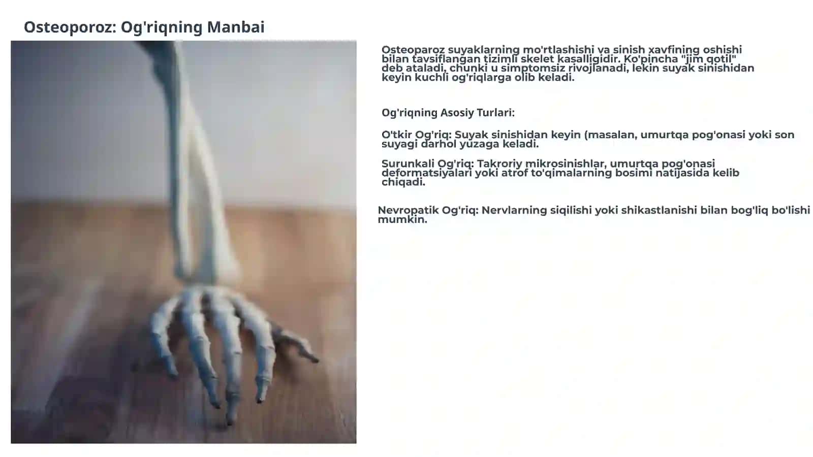 Osteoparoz va Suyak Kasalliklarida Og'riqni Boshqarish 3