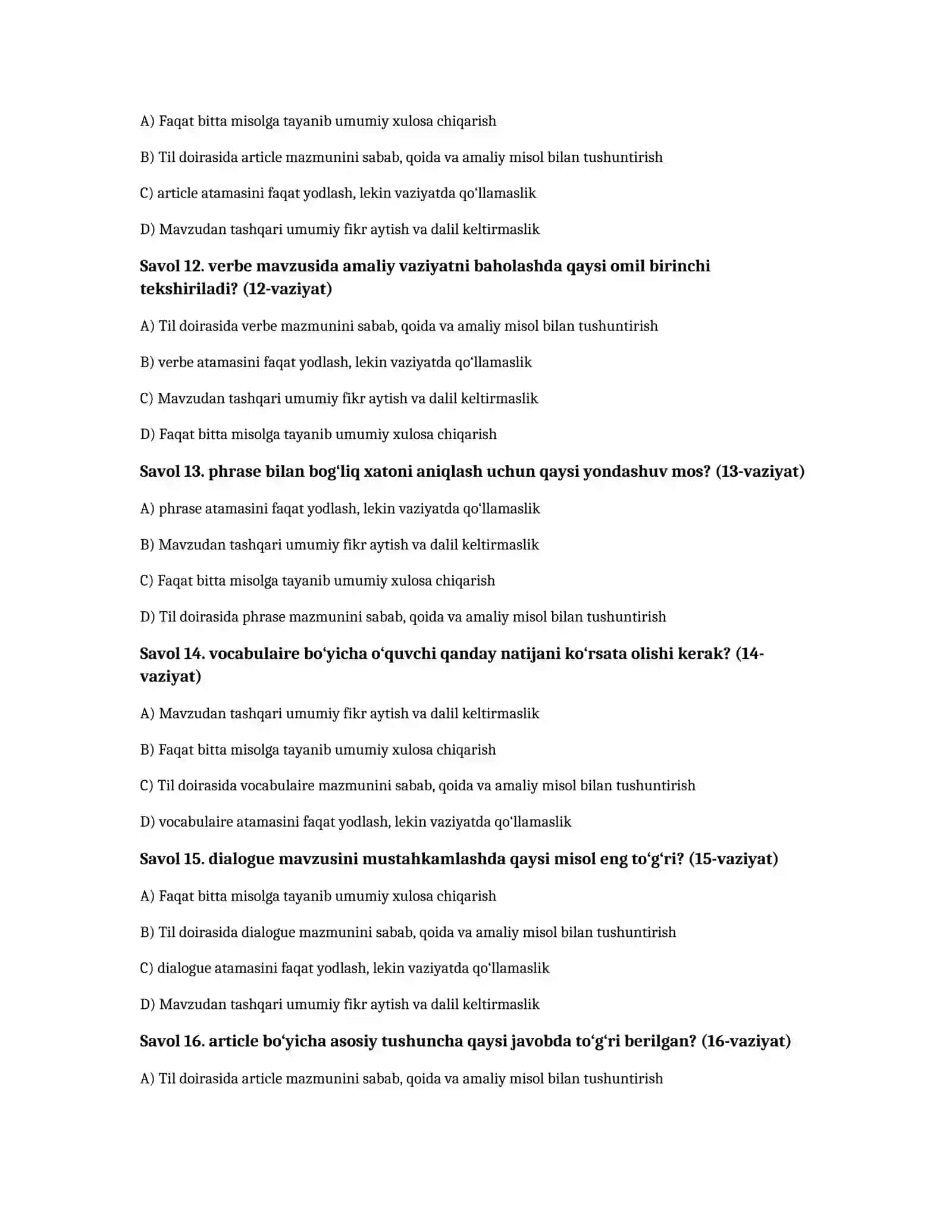 Fransuz tili A1 — 100 test javoblari bilan 3