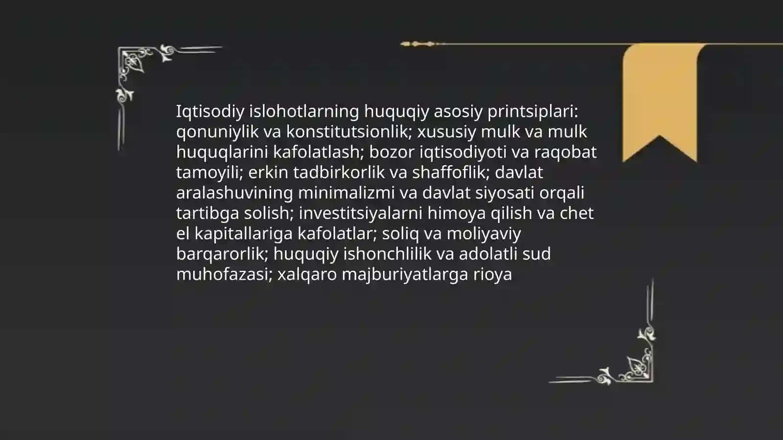 Iqtisodiy islohotlar huquqiy asoslarining va bozor infratuzilmasi 3