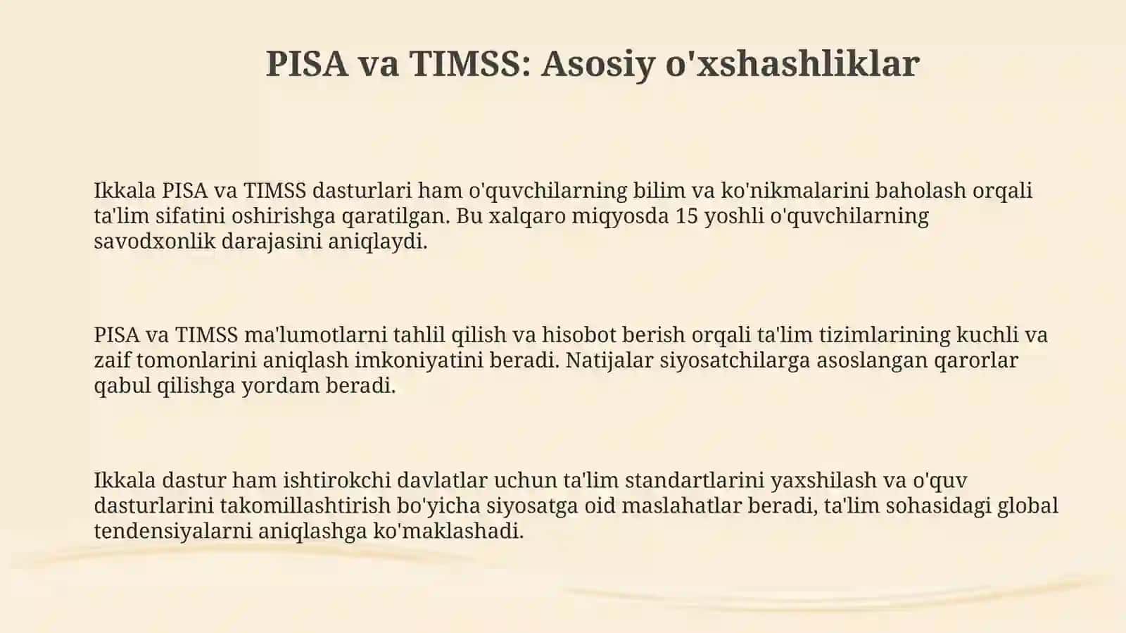 PISA va TIMSS: Asosiy o'xshashliklar 3
