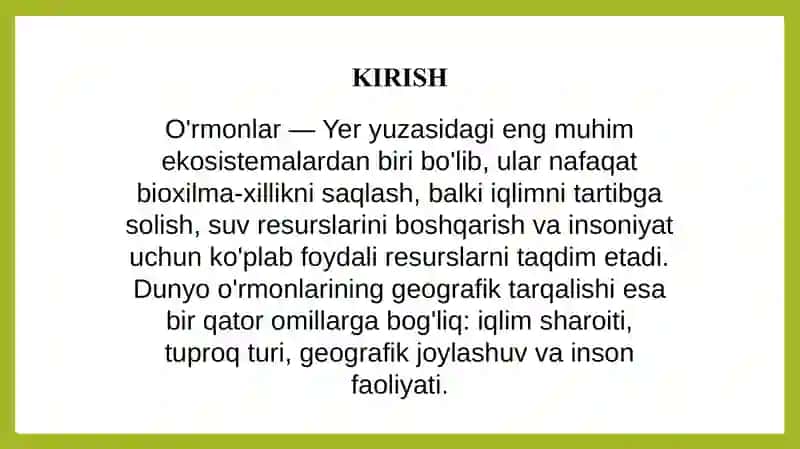 Dunyo o'rmonlarining geografik tarqalishi 3