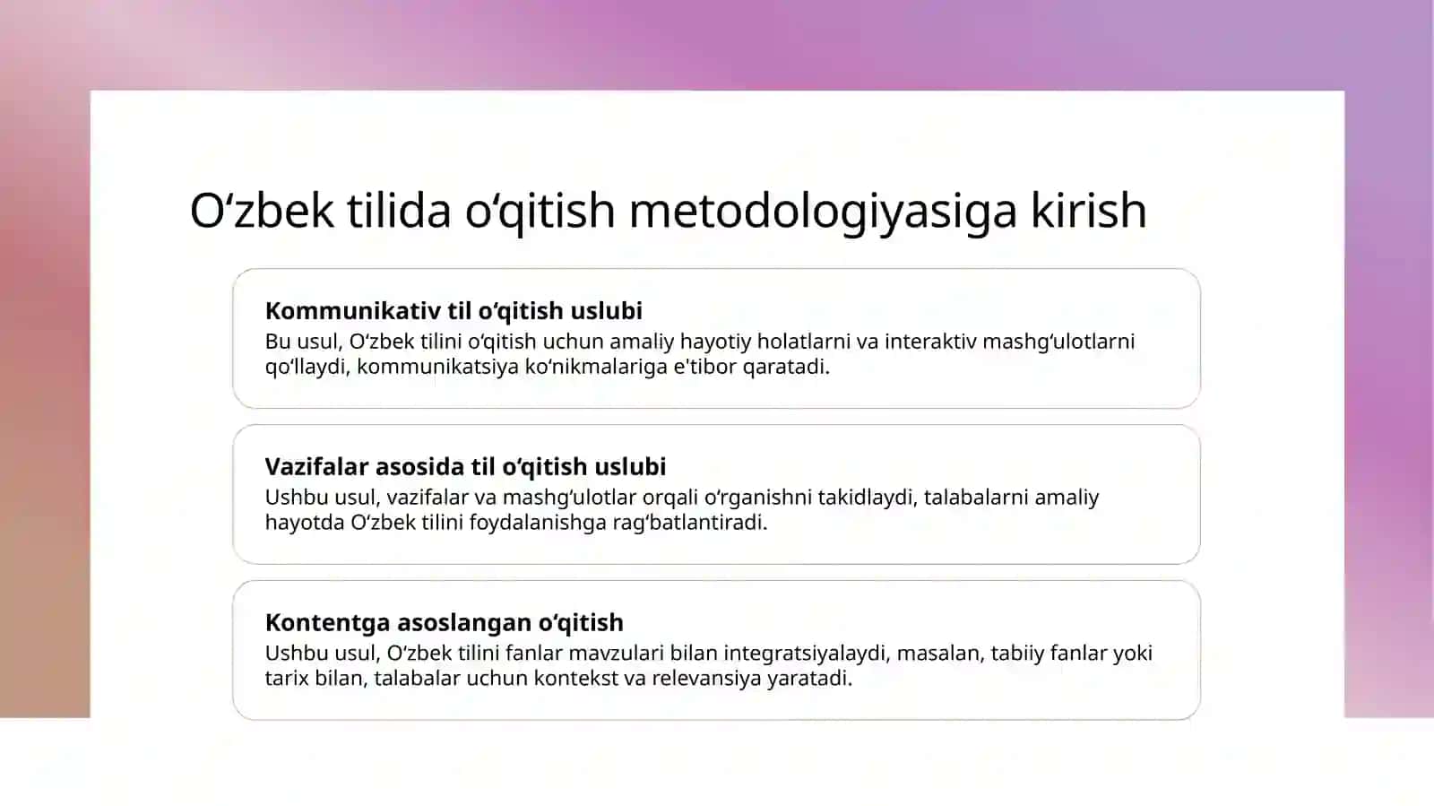 O'zbek tili o'qitish metodikasi va tilshunoslik munosabatlari. 3