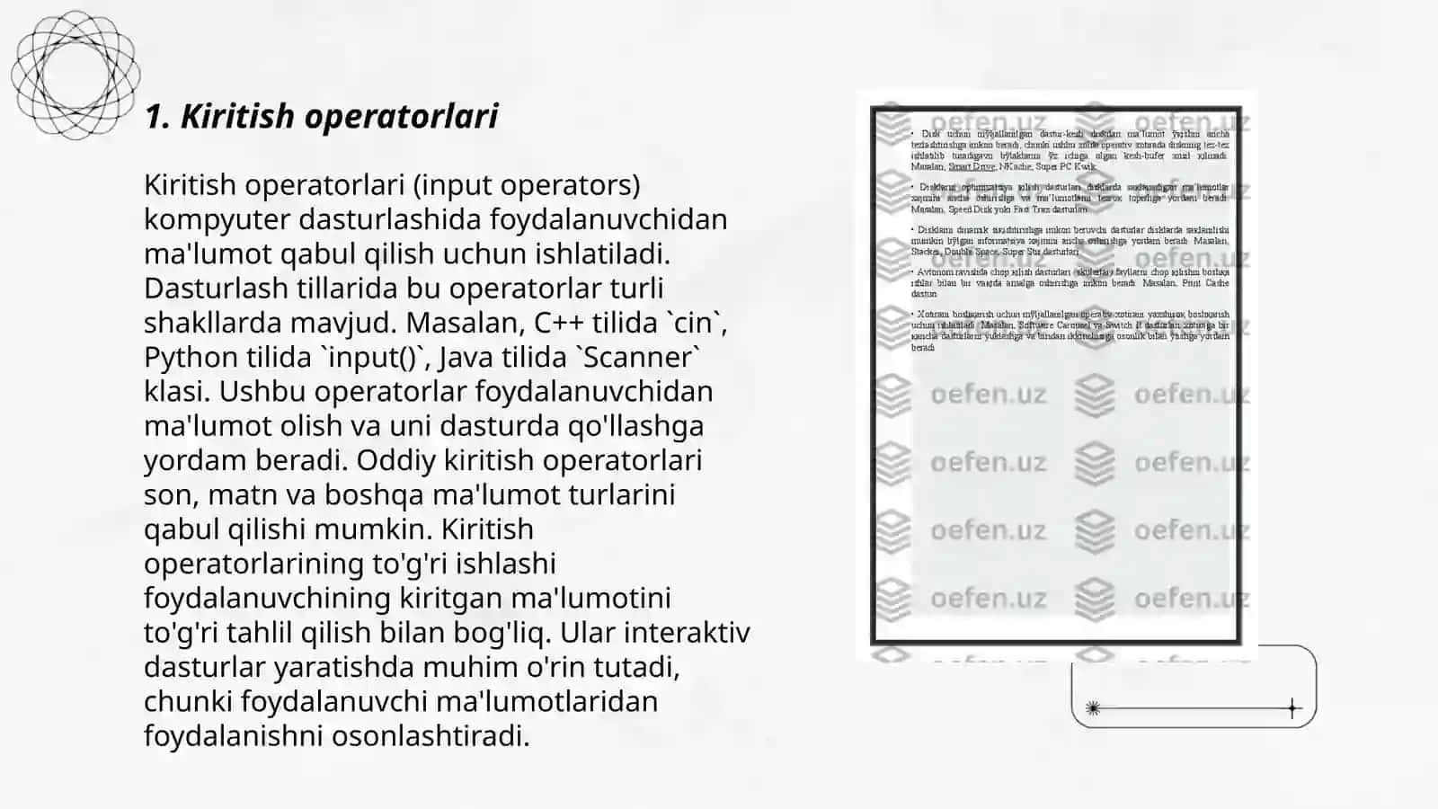 Kiritish va chiqarish operatorlari 3