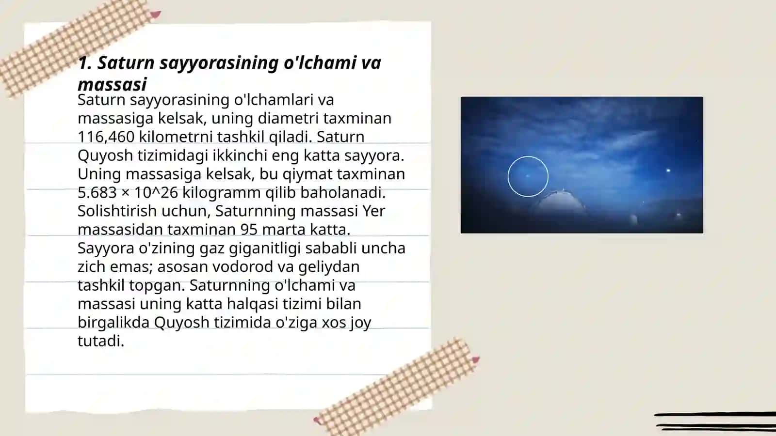 Saturn sayyorasi. Slayd qilish 3