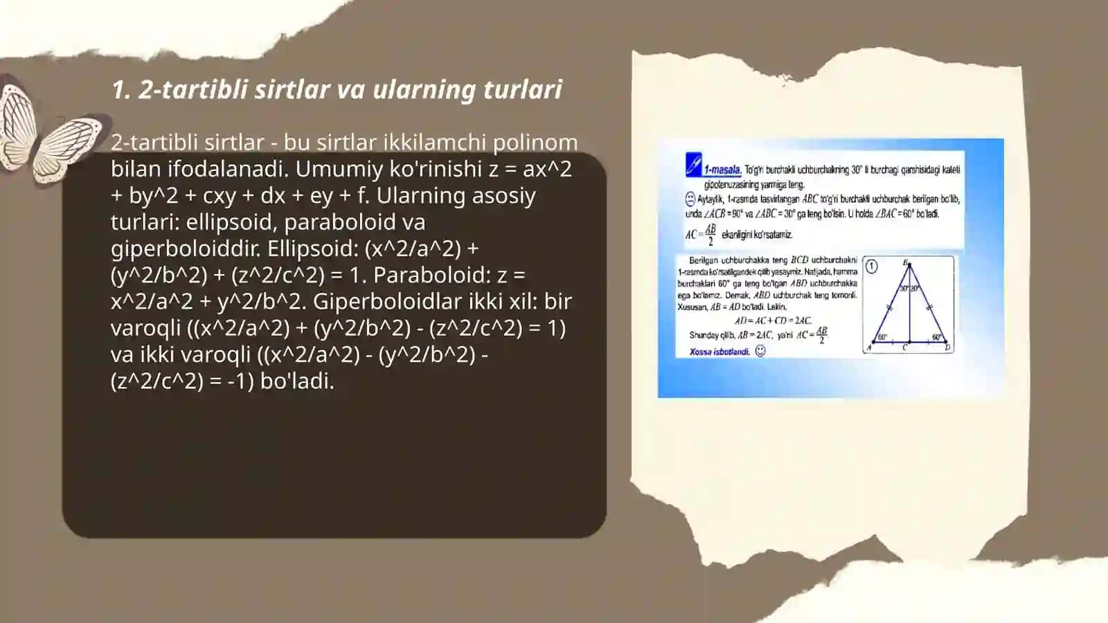 2-tartibli sirtlarning urinma tekisligi 3