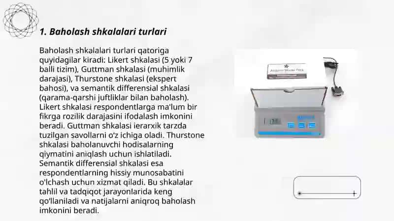 Baholash shkalalari, meyorlari 3