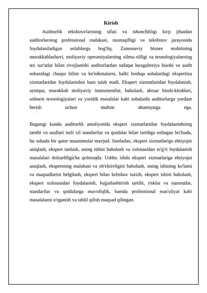 Auditorlik tekshiruvlarida ekspert xizmatidan foydalanish 3