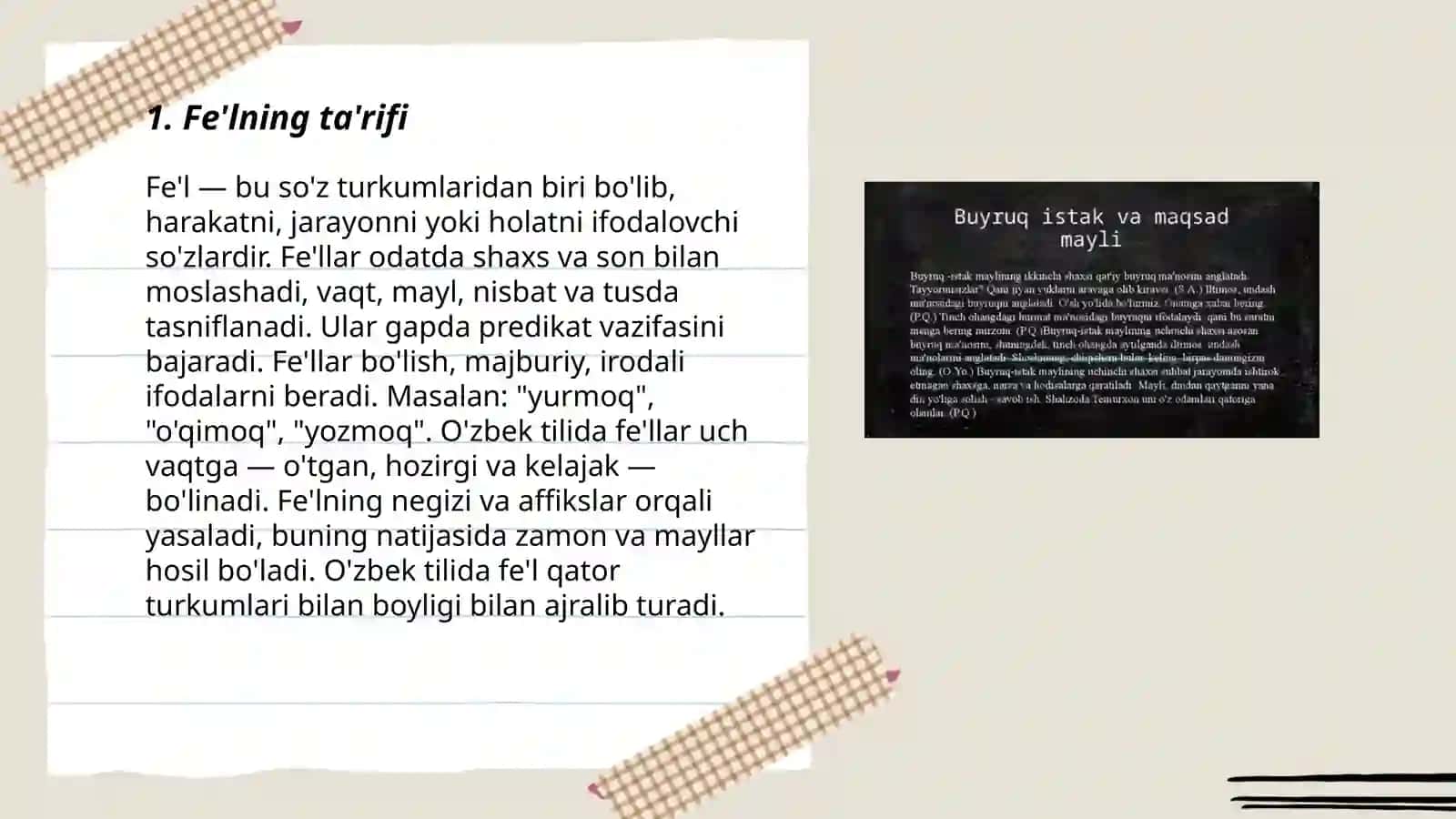 Feʼl mayllari. Toʻliqsiz feʼllar 3