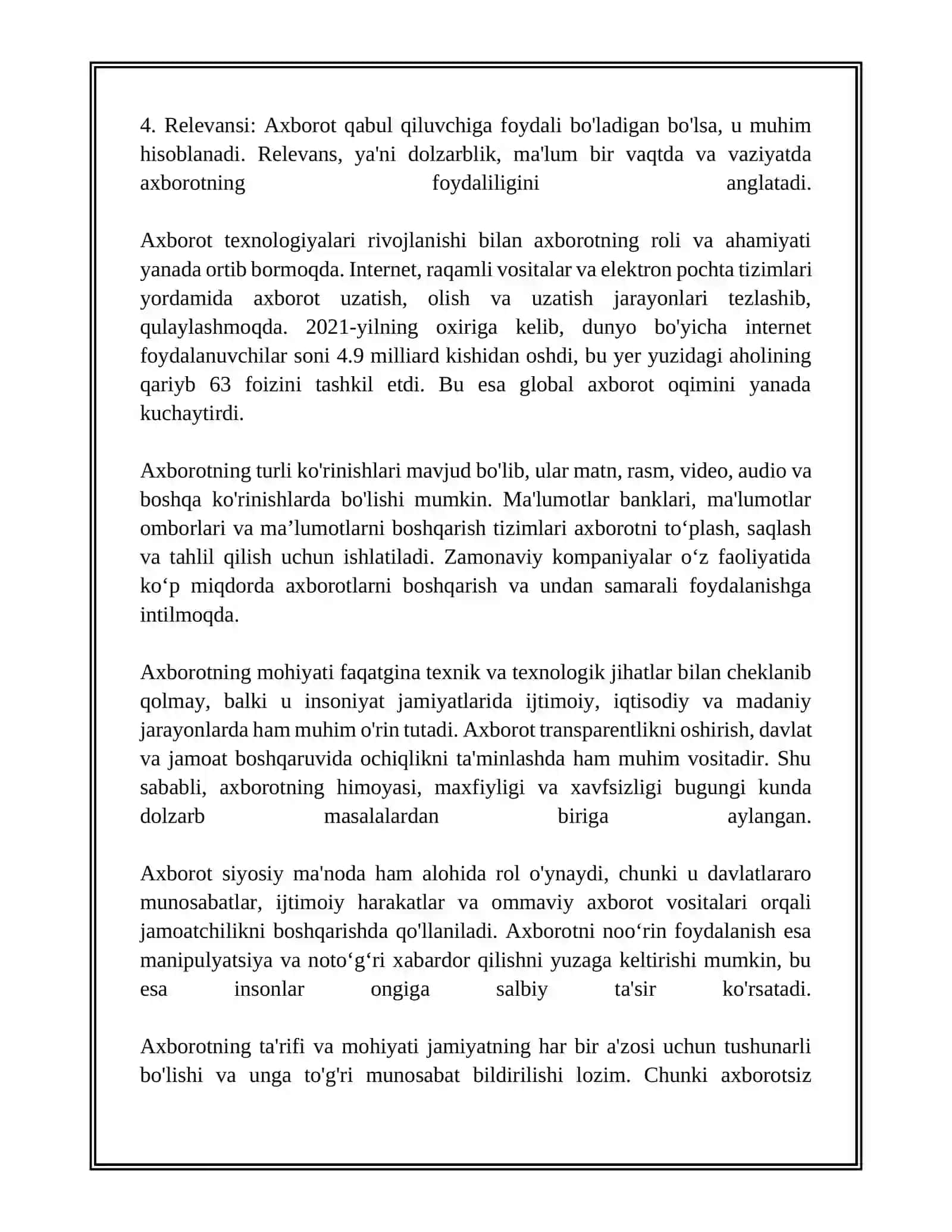 AXBOROTNING TURLARI VA XUSUSIYATLARI 3