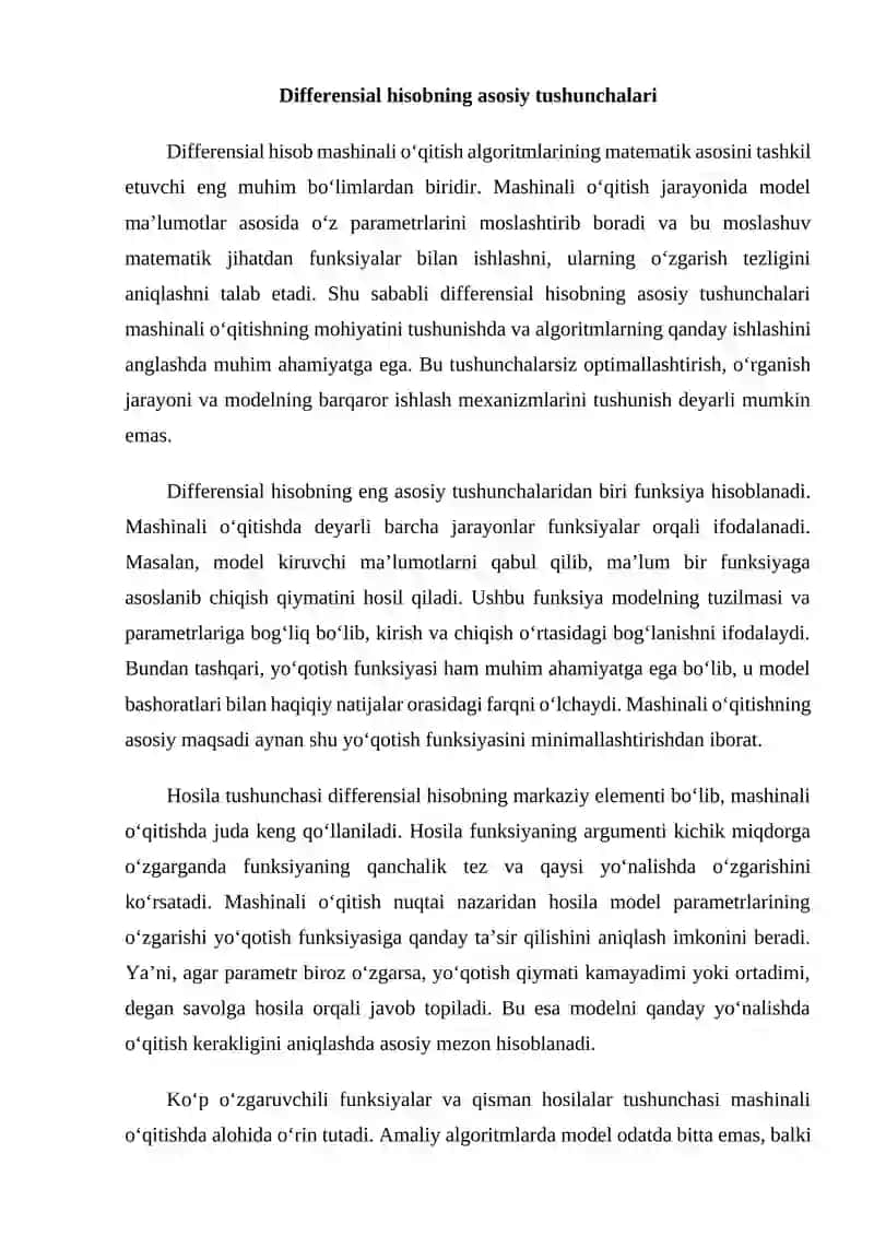 Mashinali o‘qitish algoritmlarida differensial hisob tatbiqlari 3