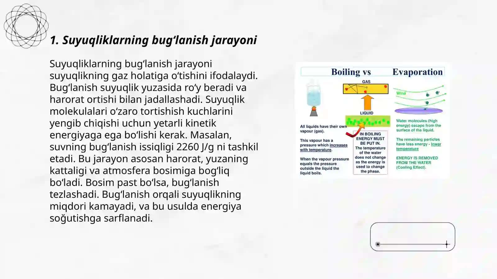 Suyuqliklarning bugʻlanish va qaynash. Osmotik bosim 3