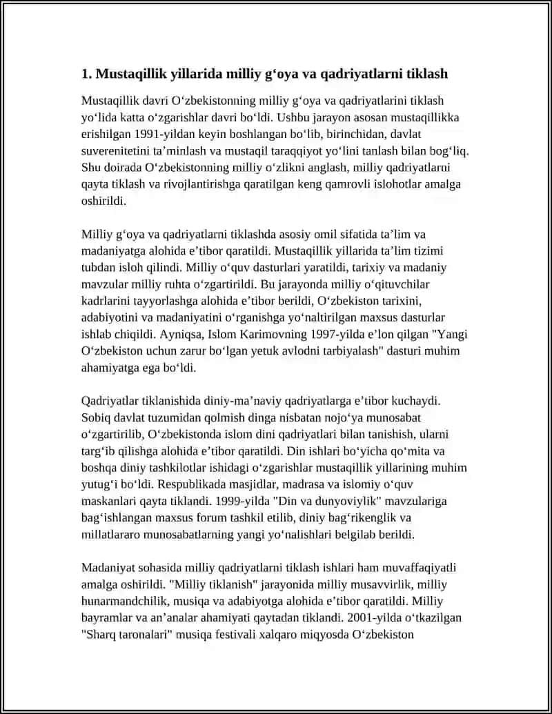 MUSTAQILLIK YILLARIDA O'ZBEKISTONDAGI MA'NAVIY MADANIY TARAQQIYOT 3