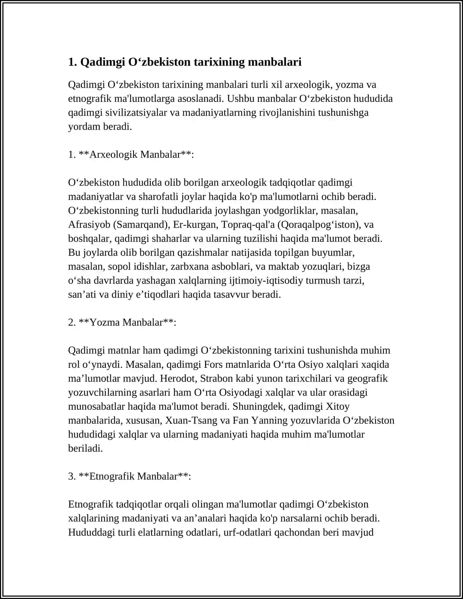 OʼZBEKISTONNING QADIMGI DAVR TARIXI TARIXSHUNOSLIGI? 3
