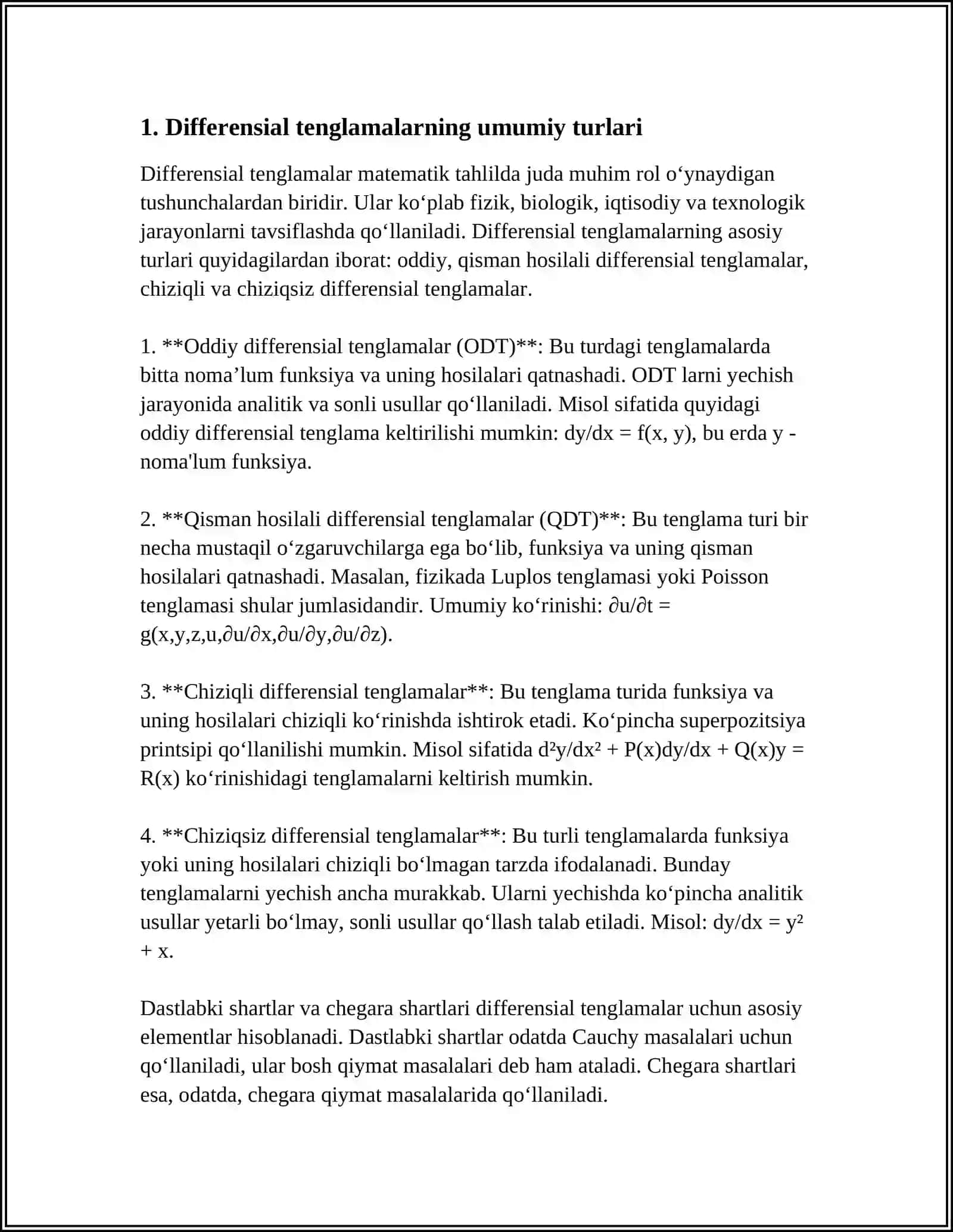 HOSILAGA NISBATAN YECHILMAGAN DIFFERENSIAL TENGLAMALAR 3