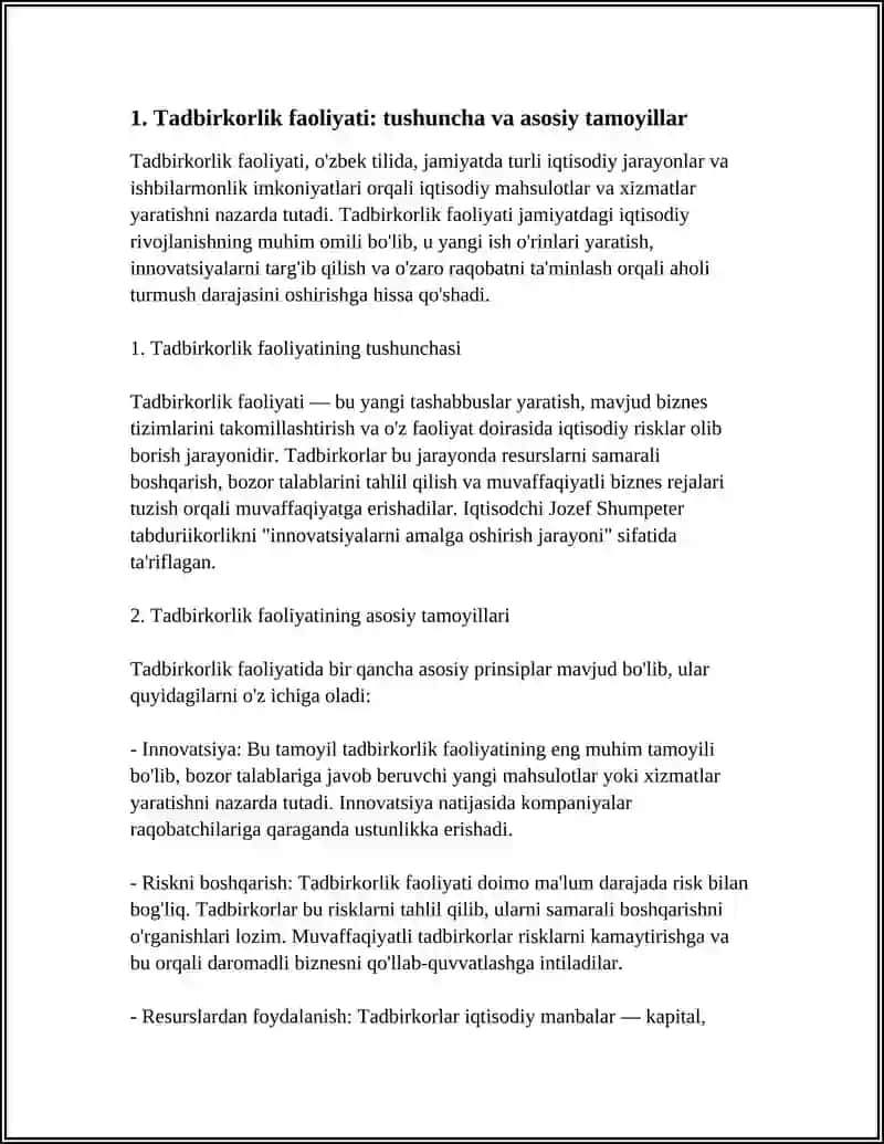Tadbirkorlik Faoliyati va Uning Shakllari 3