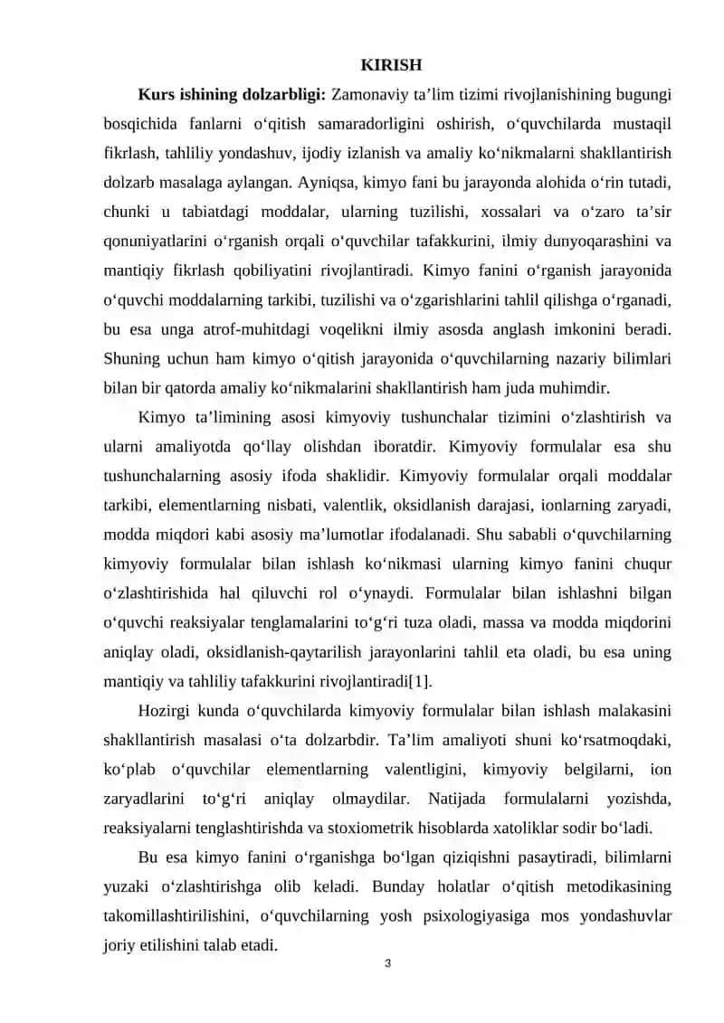 Kimyoviy formulalar bilan ishlash ko‘nikmalarini shakllantirish 3