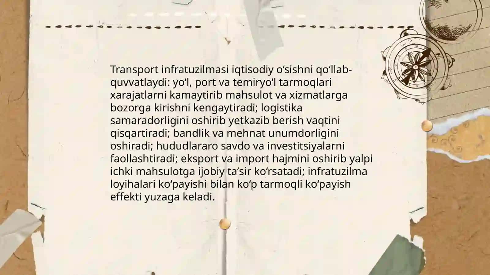 Transport infratuzilmasi va iqtisodiyot, yoʻl transporti va logistika 3