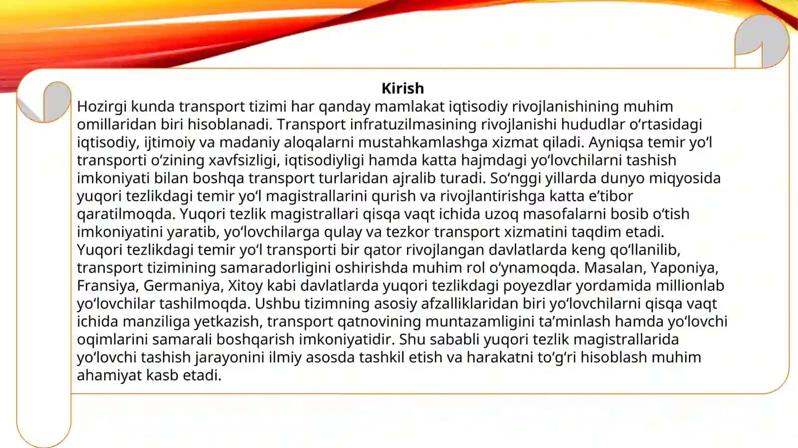 Yuqori tezlik magistrallarida yo‘lovchi tashish harakatini hisoblash 3
