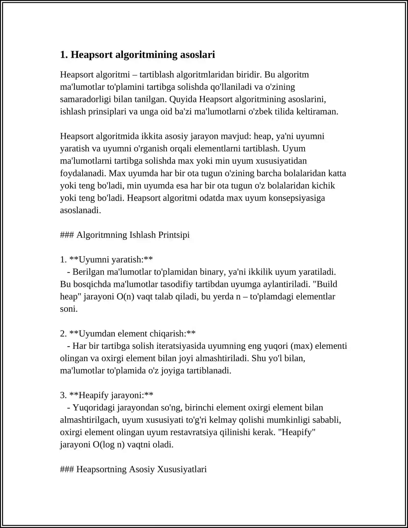 MUSTAQIL ISH Mavzu: HEAP-SORT ALGORITMI 3